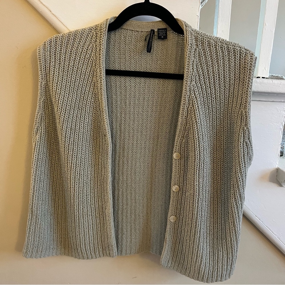 Isda & Co Women’s M Crop Sleeveless Cardigan Light Green Cotton Blend